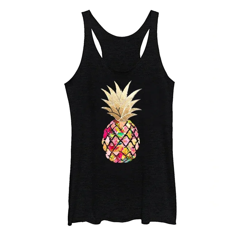 

Pink Aloha Pineapple Tops Sexy Women Clothing Pink Tank Top Hawaiian Travel Vest Summer Vacation White Top L