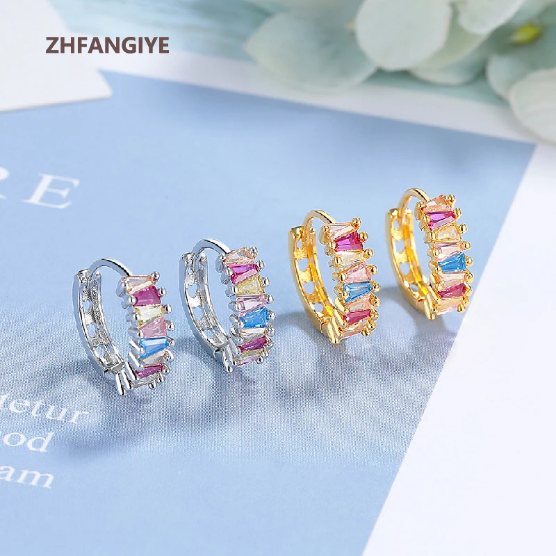 

ZHFANGIYE Luxury Colorful Zircon Earrings 925 Silver Jewelry for Women Wedding Party Engagement Promise Gift Ornaments Wholesale