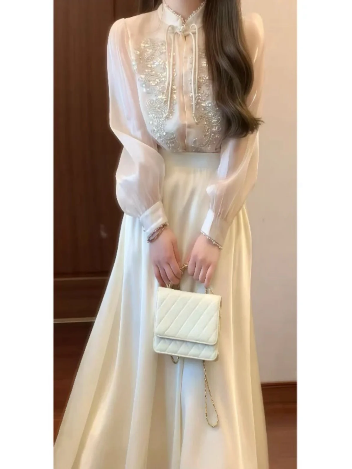 

Elegant Chinese Style Two-Piece Set High Quality Shirt And Halter Skirt Comfortable Cotton Fabric for Women Spring Autumn Wear