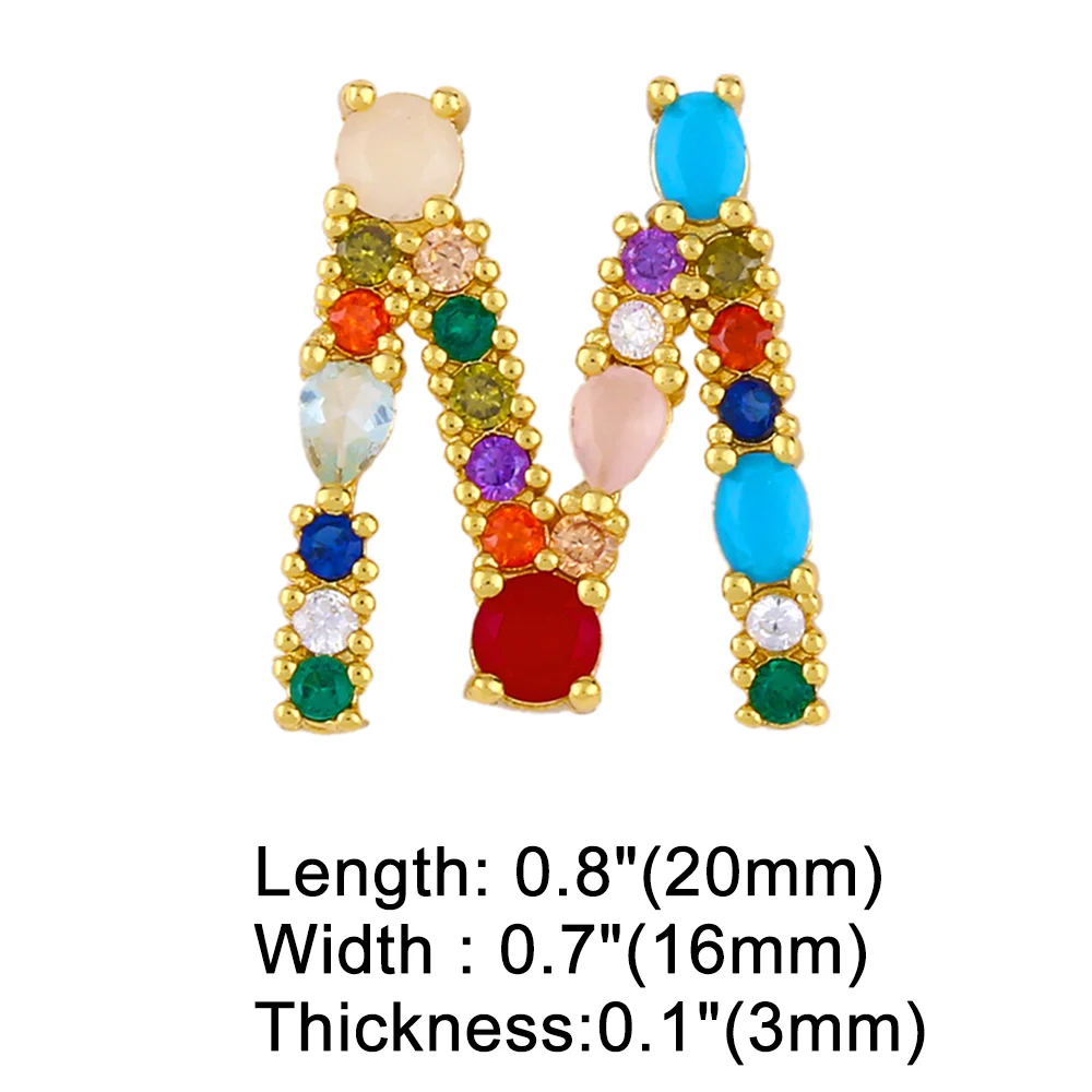 OCESRIO Rainbow Crystal Letter Pendant for Jewelry Making Genuine Gold Plated Copper Zircon Accessories for Jewelry pdta629