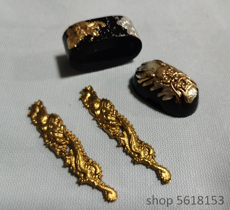 Gold copper dragon tsuba fuchi Menuki for Japanese sword katana wakizashi tanto