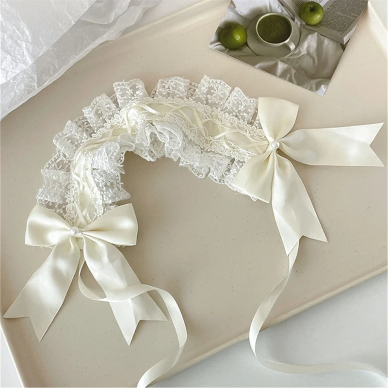 Anni Nastro in pizzo Bowknot Fascia per capelli Animazione Costume Fascia per capelli larga Puntelli per feste Copricapo in