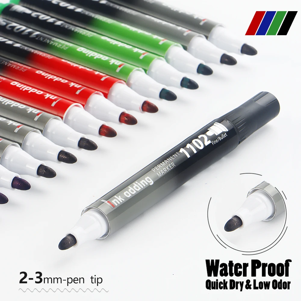 4/6/12 pcs/Set Permanent Marker Pen Waterproof Ink Fine Point Black Blue Red Oil Ink 3mm Round Toe Fine Color Marker Pens