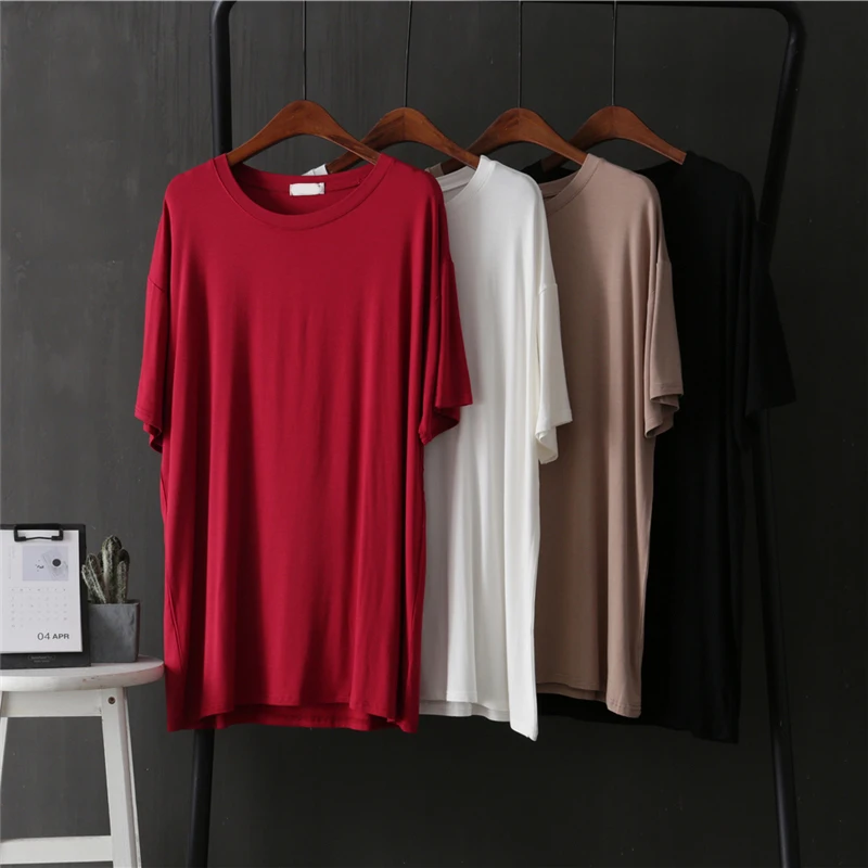 

Modal Loose Women T-shirts 2024 Summer New O-neck Solid Short-sleeved Loose Casual Female Pulls Outwear Tops Tees