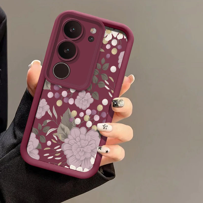 خمر زهرة طباعة جراب هاتف ل Vivo Y200 Y100 Y400 برو Y300 Y89 Y81I Y77T Y52 Y51A Y50 Y76S Y72 Y55 Y53S غطاء سيليكون #6