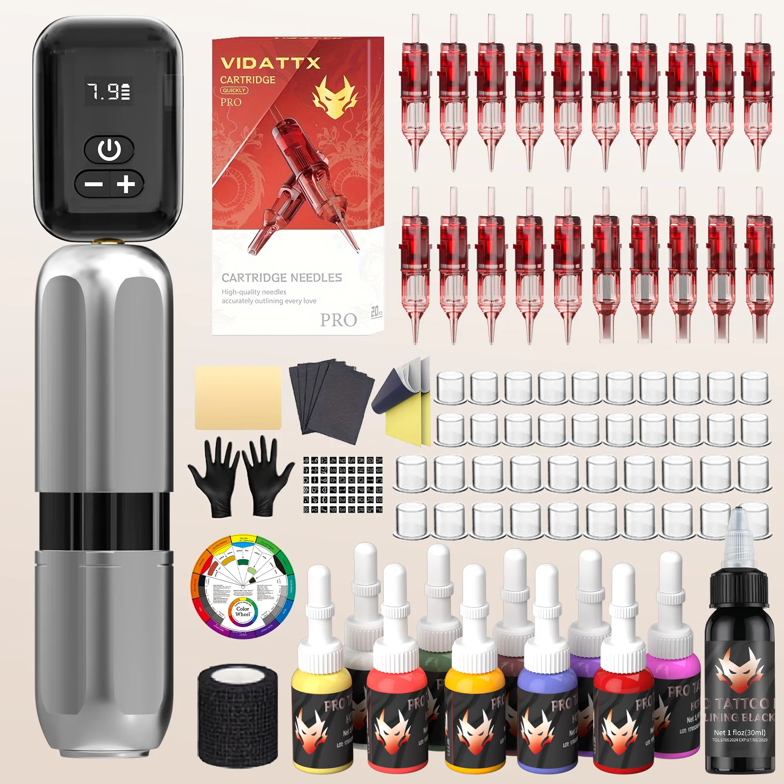 

Tattoo Kit TRO New Silver Tattoo Pen Kit For Permanent Makeup Tattoo Machine Kit Wireless Tattoo Power Supply Tattoo Gun Kit