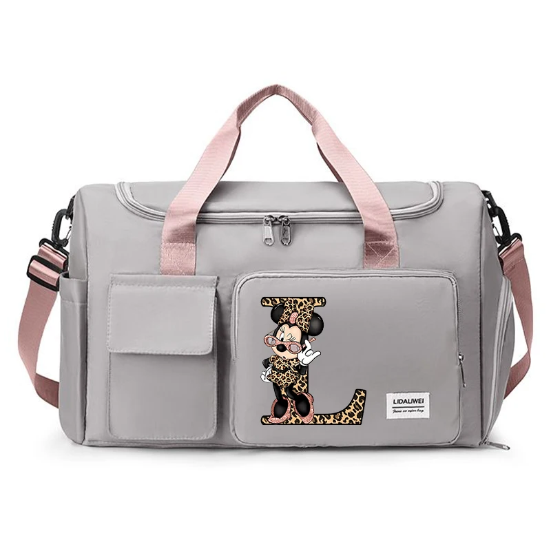 New Disney Minnie Mouse Travel Bag Cartoon Letter Printed Handbag Large Capacity Duffle Bags Portable Outdoor Travel Storage Bag