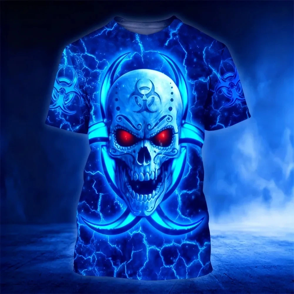 

Men's Skull Print T-shirt Halloween 3D Print Short-sleeved T-shirt, Round-neck T-shirt Retro Fashion Outdoor Casual Wear