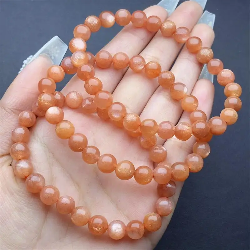 7.5MM Natural Golden Sunstone Bracelet Fashion Crystal Quartz Gemstone Jewelry Reiki Healing Gift For Women 1pcs