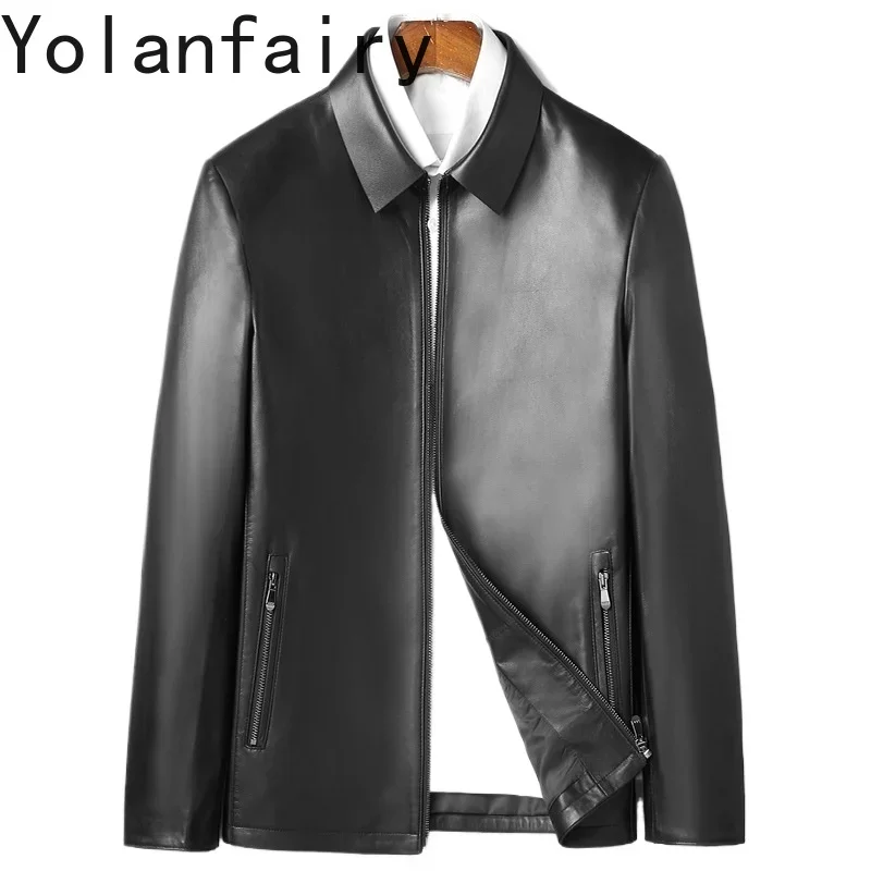 

YOLANFAIRY Genuine Leather Sheepskin Mens Jacket Spring Autumn New in Jackets Short Lapel Coats Fashion Chaquetas Para Hombre