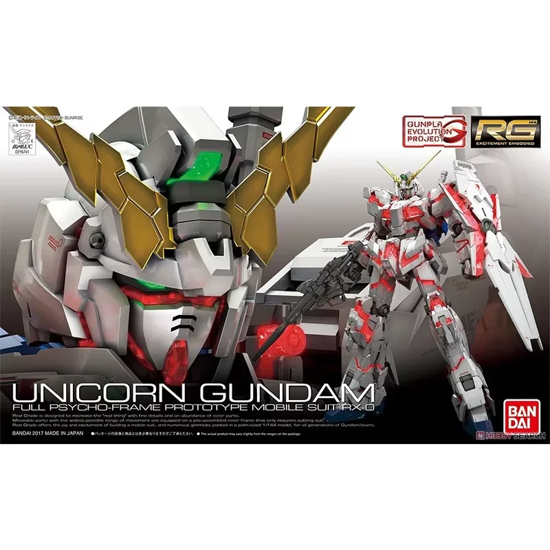 In Stock Bandai Original BOX RG 1/144 mobile suit UNICORN GUNDAM  Anime full Action Assembly Figure Model KIT Toy Gifts for Kids