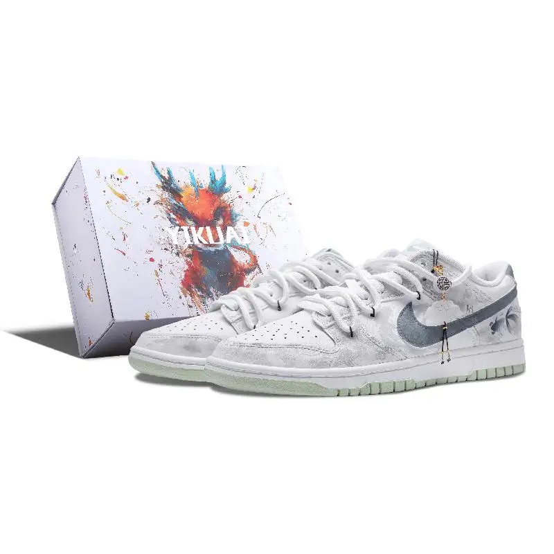 【Personalizar】Nike Dunk Sapatos de skate masculinos de cano baixo branco/cinza/azul tênis DV0831-105