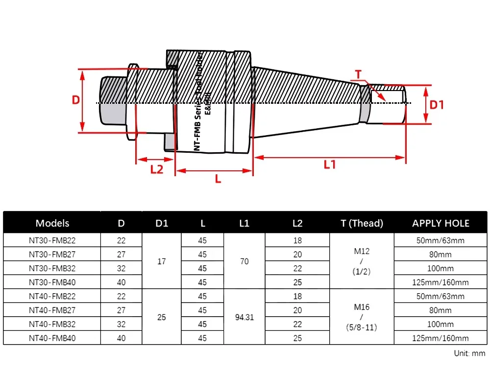NT30 NT40 End Milling Cutter Holder FMB22 FMB27 FMB32  CNC Tool Head Suspension Holder M12 M16, Suitable for CNC Machine Tools