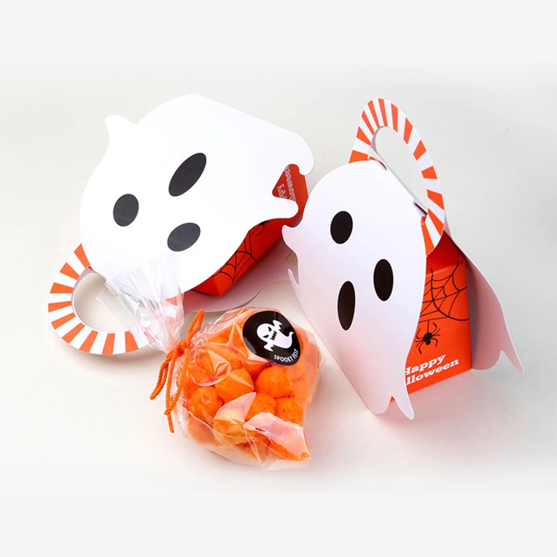 2pcs Halloween Candy Bags Pumpkin Ghost Pattern Paper Portable Gift Boxes Trick Or Treat Halloween Party Decorations Supplies