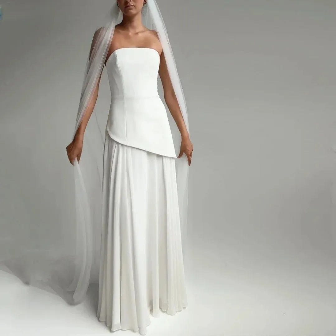 

Женский индивидуальный белый комплект из двух предметов, платья для выпускного вечера, атласные платья без бретелек длиной до пола, платья de festa 2025