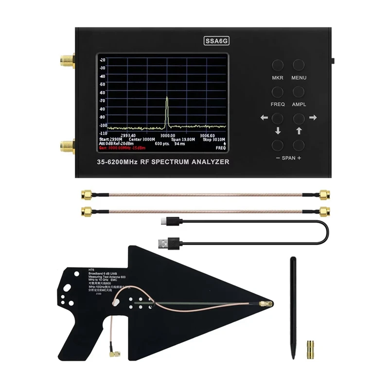 The Newhamgeek SSA6G 35Mhz-6200Mhz RF Spectrum Analyzer RF Multimeter Spectrum Explorer With Touch Screen HT6 Antenna