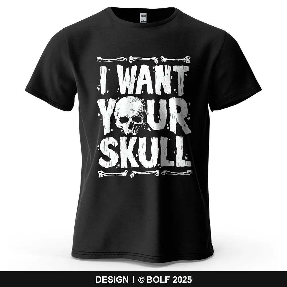 I WANT YOUR SKULL Bedrucktes Herren-T-Shirt aus 100 % Baumwolle, übergroß, coole Grafik-T-Shirts für Damen, Tops, T-Shirts, Streetwear