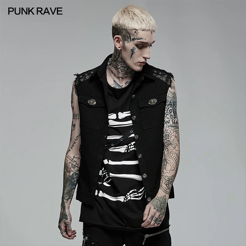 

Punk Rave Black Rock Daily Wear Simple Men's Vest WY1361