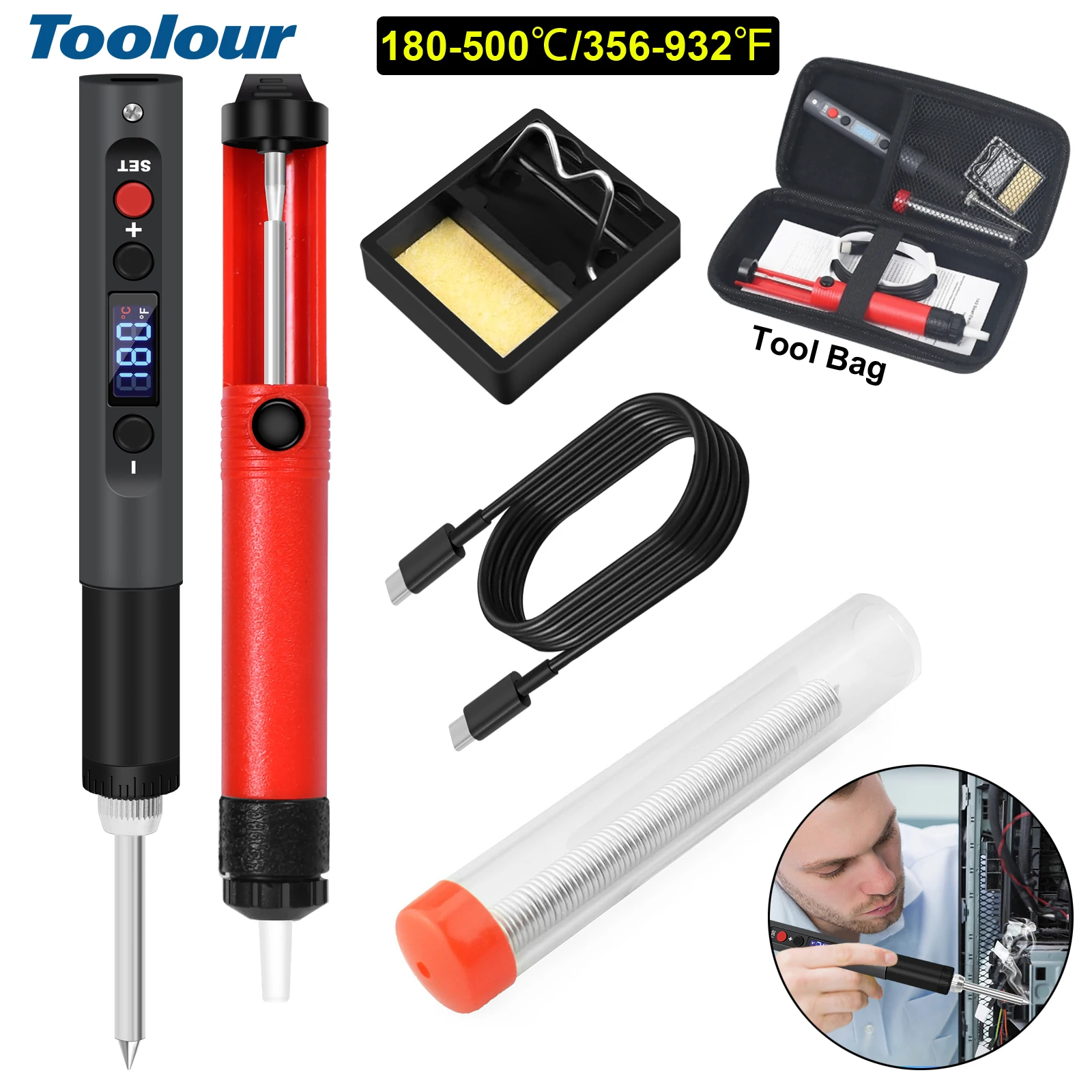 

Комплект паяльника Toolour, паяльник с быстрым нагревом 8s, цифровой ЖК-дисплей с регулируемой температурой для ремонта бытовой техники, сделай сам