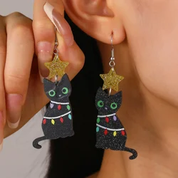 New Christmas Tree Kitten Star Creative Earrings Christmas Acrylic Earrings for Women Fashionable Jewelry Gifts