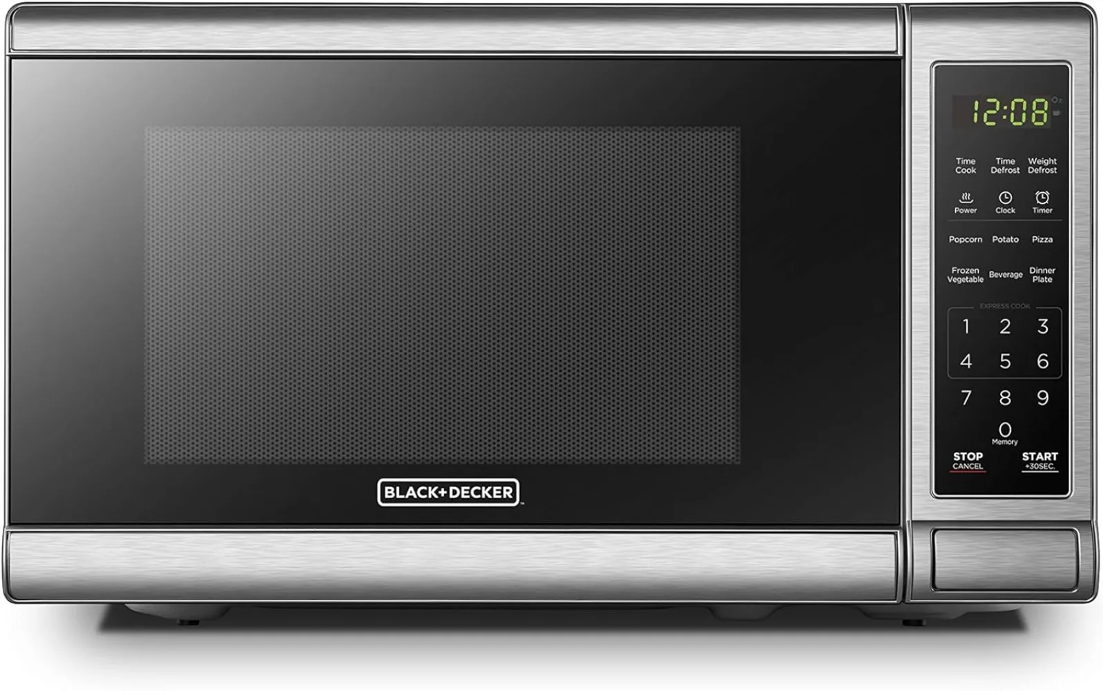 EM720CB7 Digital Microwave Oven with Turntable Push-Button Door, Child Safety Lock, 700W, Stainless Steel, 0.7 Cu.ft