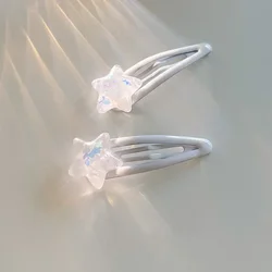 2pcs White Star Bangs Side Clip Women Girls Sweet Cute Snap Clip Hairpin Barrettes Korean Style Fashion Hair Accessories