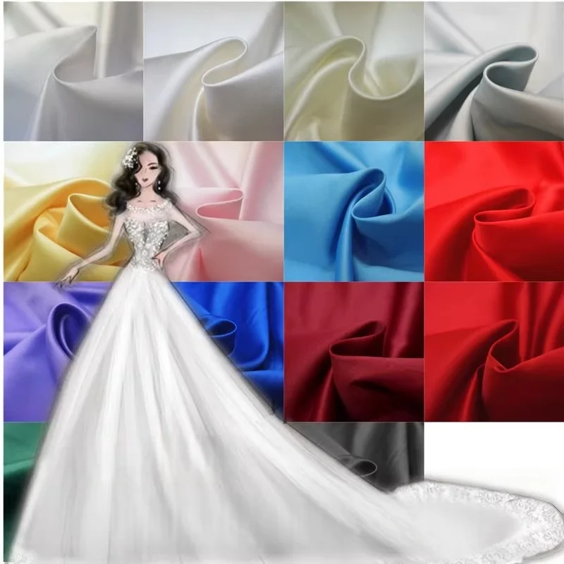 High quality solid color satin and thick satin fabric for sewing wedding dresses and evening gowns DIY designer fabric