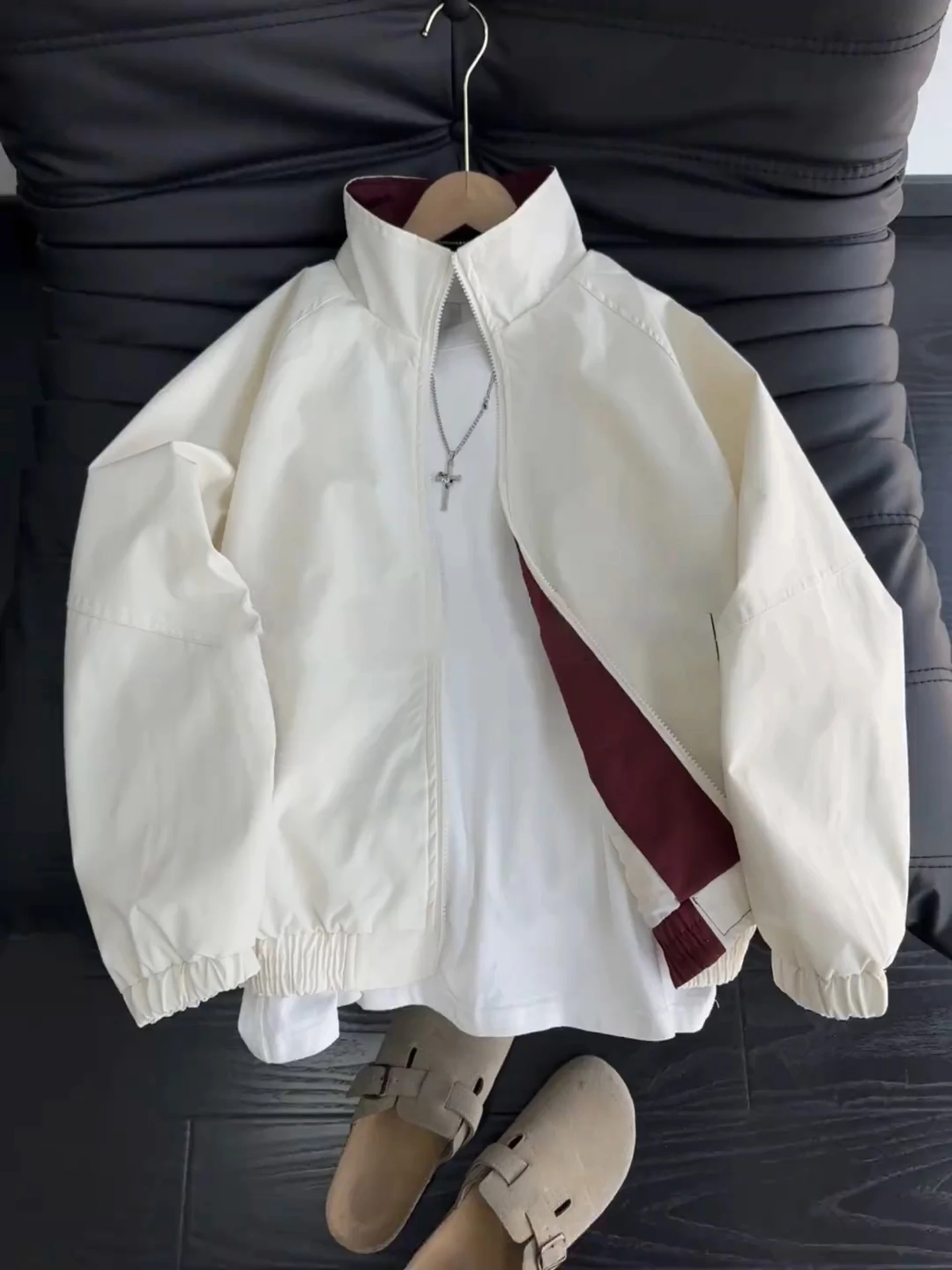 American Color Blo Jaet Men's Spring Design Stand Collar Pilot Jaet College Sle Couple Baseball Game Outerwear