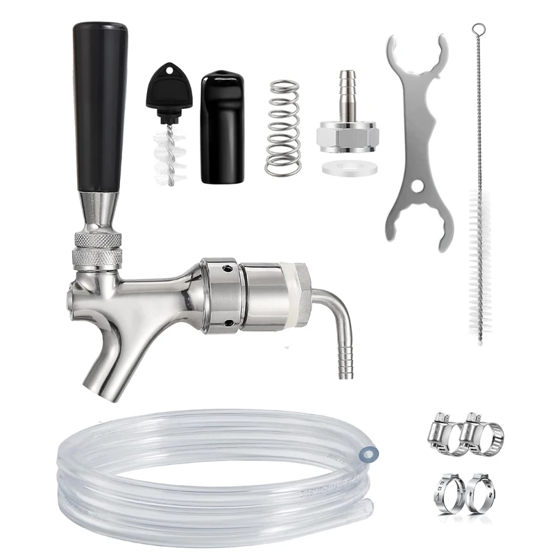 Draft Beer Faucet Beer Line Shank Kit,Self-Closing Beer Tap Beer Tower Dispenser Kegerator Replacement,with Wrench Easy Install