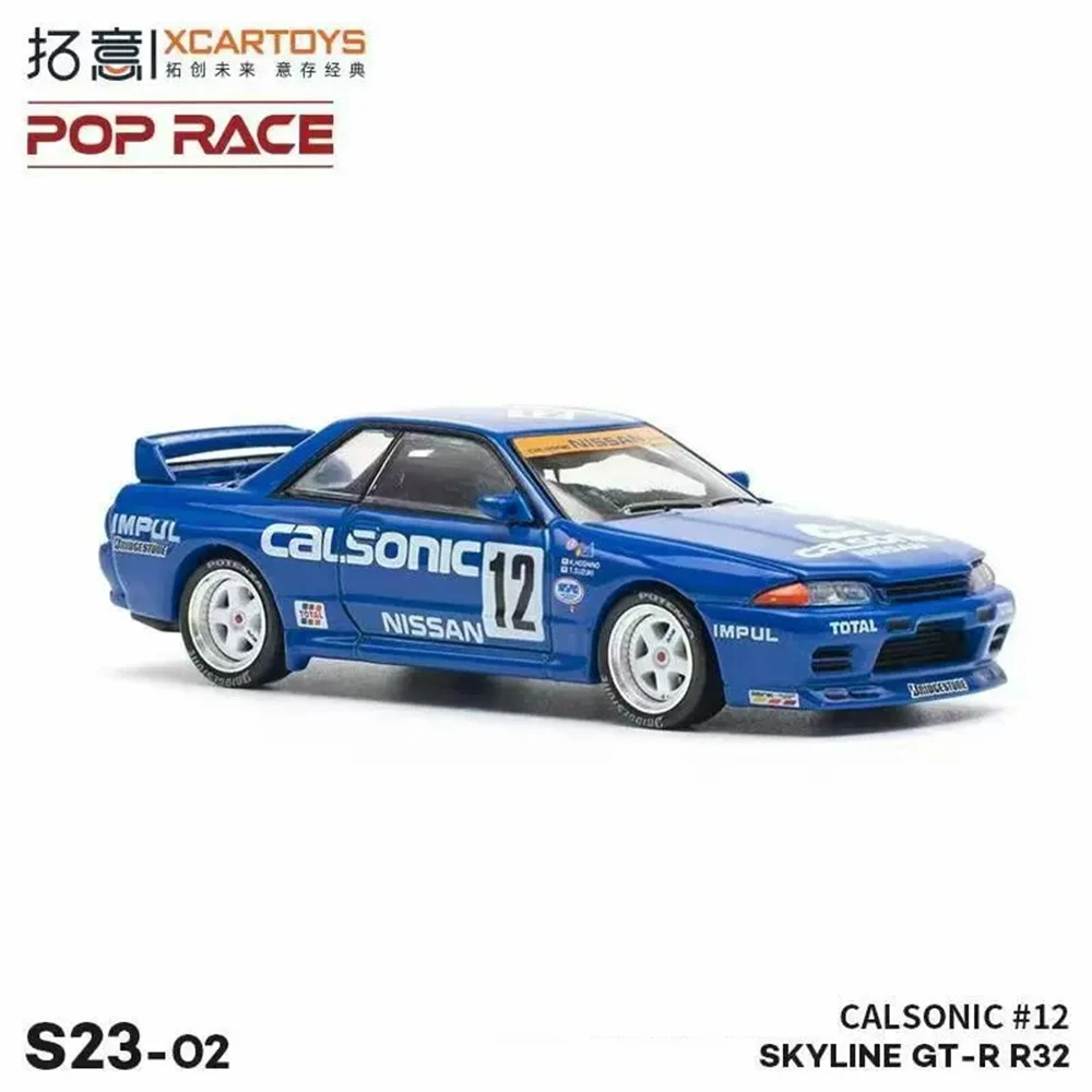 Xcartoys PopRace 1/64 Model Car Skyline GT-R R32 Calsonic #12 Diecast Toys Premium Vehicle Collection Gifts for Adults