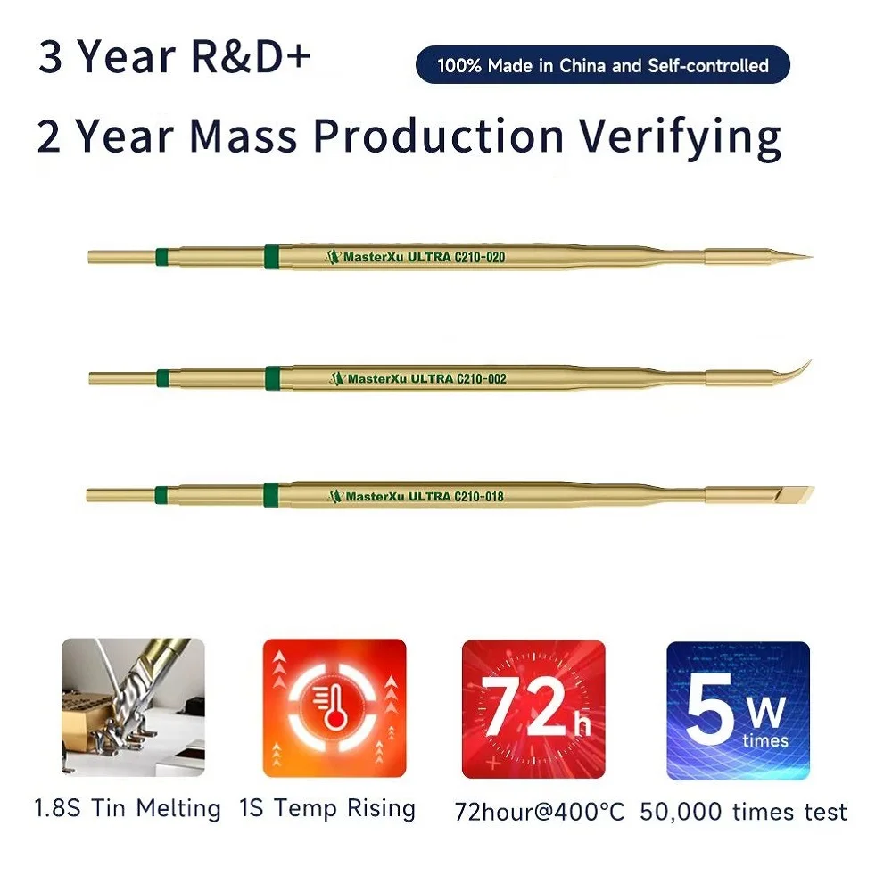 2Pcs MasterXu C210 Gold Soldering Tips Welding Iron Head for JBC Tips T210 Handle CD-2SD/Sugon T26 T26D T3602 Soldering Station