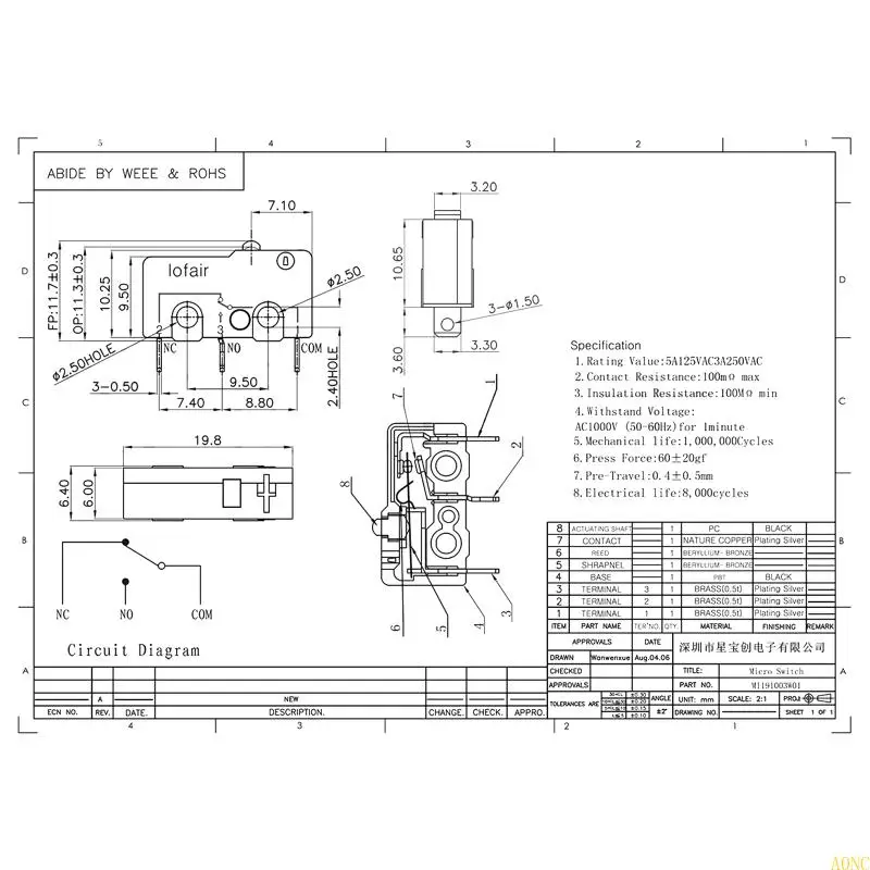 A0NC 125V/250V 5A ماء سخان الماء مفتاح صغير 3 دبوس مفتوح المفتاح عادة استبدال باب سخان الماء التبديل