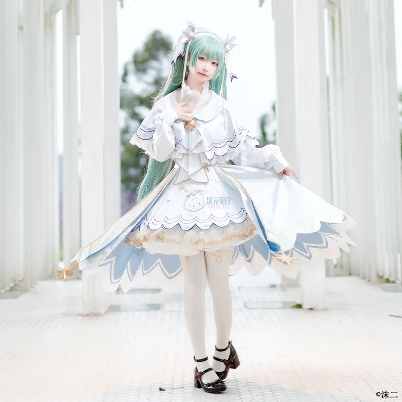 Anime Miku Starry Night Cosplay Costume Wigs Women Cute Lolita Dress Cloak Hat Stockings Outfit Halloween Carnival Party Clothes