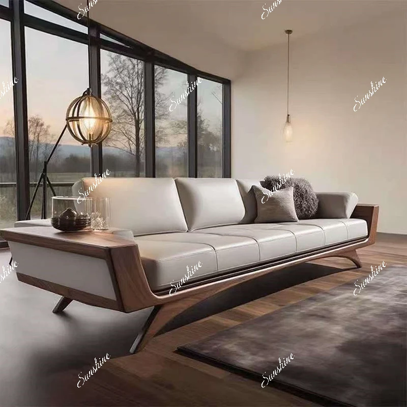 

Italian minimalist solid wood Nordic simple sofa living room villa hotel high-end inline