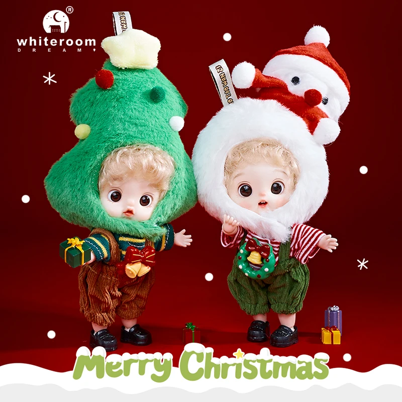 

2025 New Christmas Mini BJD Doll Clothes Accessorie Dress Suit Pear Shaped Body Fluffy 13 Movable Joint 13cm Doll Pendant Gift