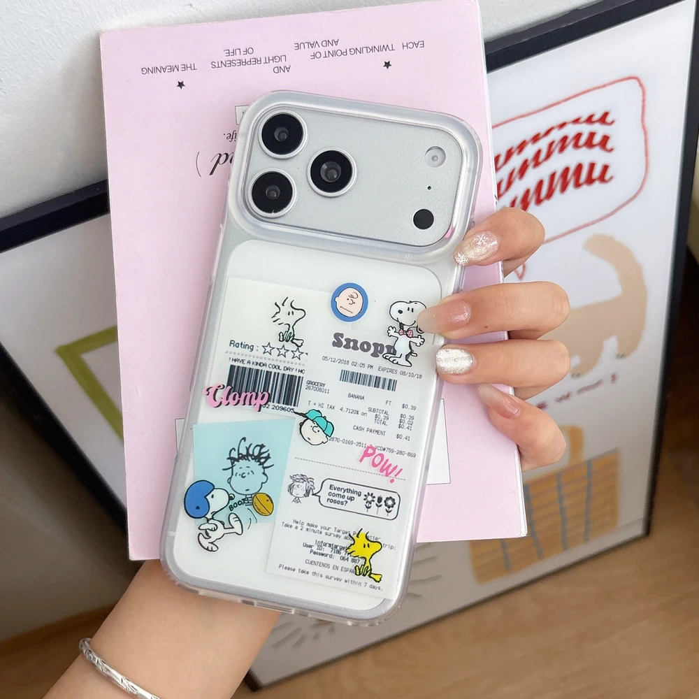 Cute Cartoon Peanut Snoopy Charlie Brown illustration Tag Phone Case For iPhone 18 17 16 15 Pro Max Cases Shockproof Hard Cover view 2