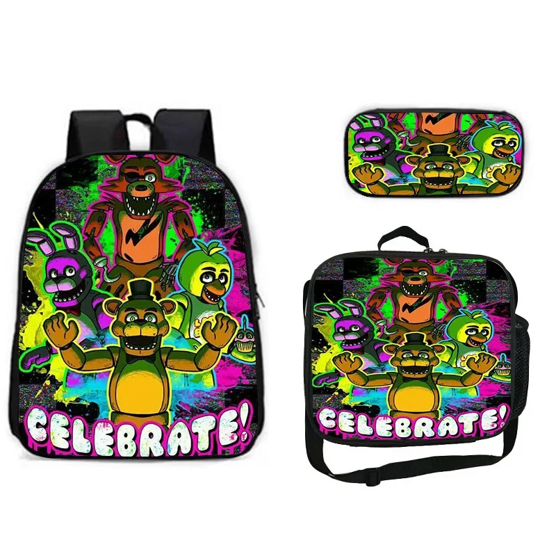 Five Night Freddy Bear Schoolbag Backpack Lunch Bag Pencil Case Set Gift for Kids Students