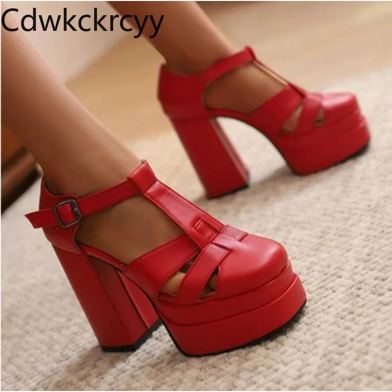 summer New styles fashion High heels Women sandals Simplicity Buckle Waterproof platform Exposed toe Square heel Fashion sandals