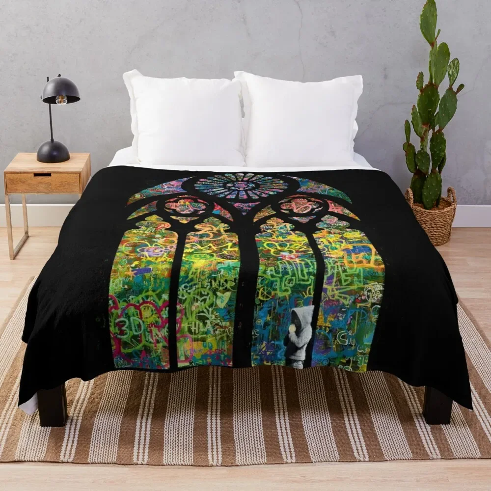 

Stained Glass Banksy Graffiti Throw Blanket Wrinkle Resistant Lightweight Blanket