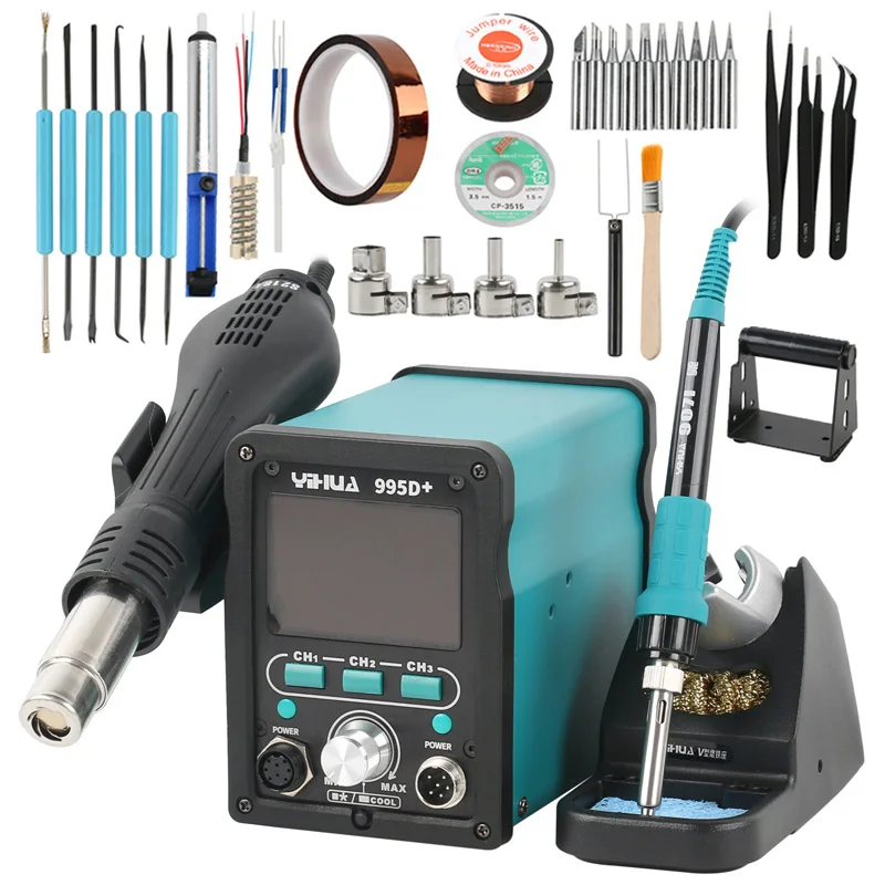 

YIHUA995D 995D+ Large LCD Display Digital Welding Station Lead Hot Air Gun SMD BGA Rework Station Electric Soldering Iron