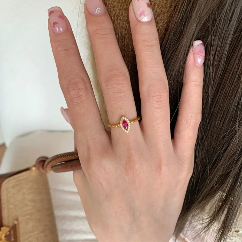 Foxanry Gold Color Bling Zircon Rings For Women Girls Exquisite Fashion Simple Classic Temperament Elegant Anniversary Jewelry