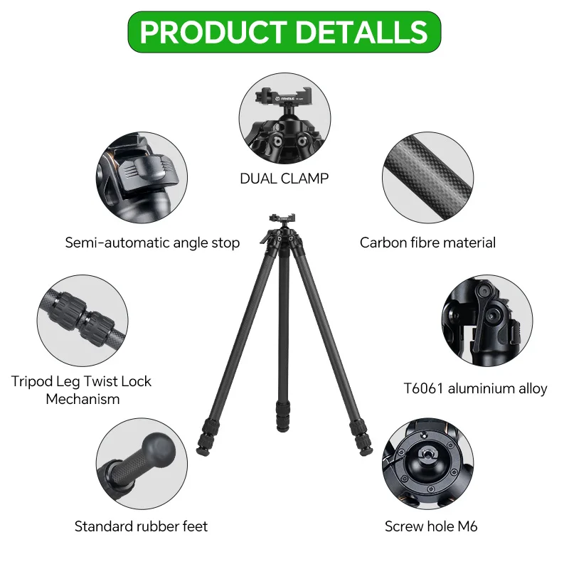 FANAUE Carbon Fiber Tripod for Outdoor Hunting with Quick Release Clamp Compatibility Arca Swiss/Picatinny/RRS Dovetail