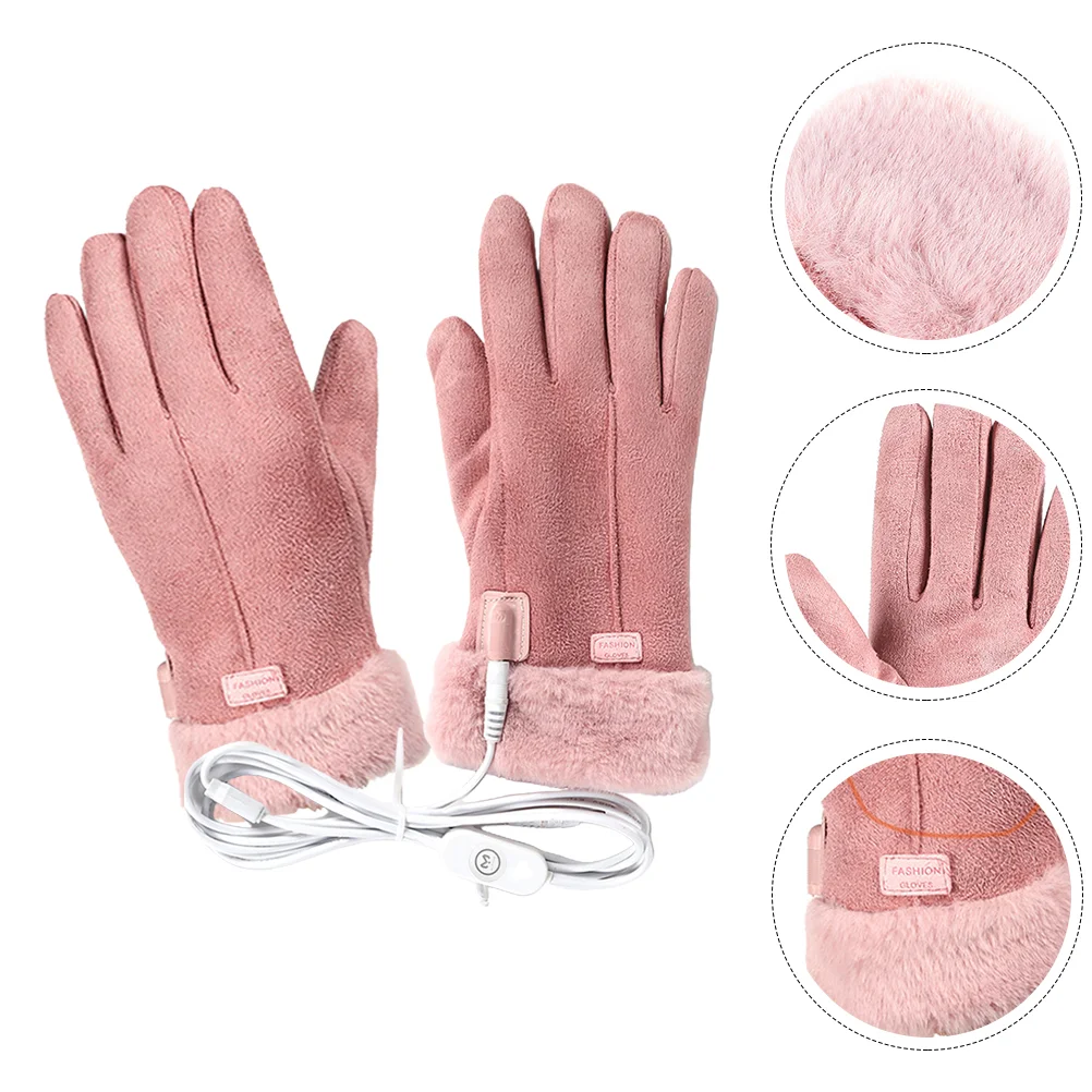 Work Gloves USB Heated Warm Winter Hand Warmer Oven Thermal Mitts Windproof for Riding Pink Man