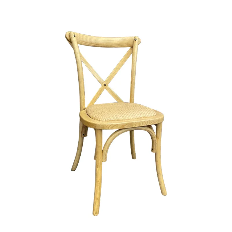 

Vintage rattan fork back chair, American countryside solid wood dining chair, leisure and creative home backrest chair
