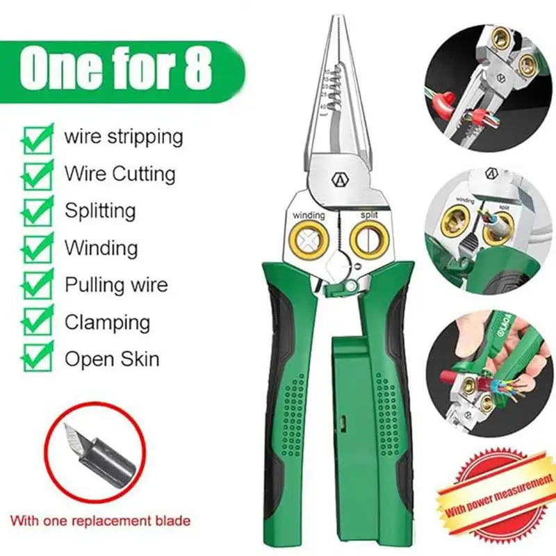 Electricians pliers multi-function wire stripper 8-in-1 stainless steel needle-nose pliers with electrical measurement home tool