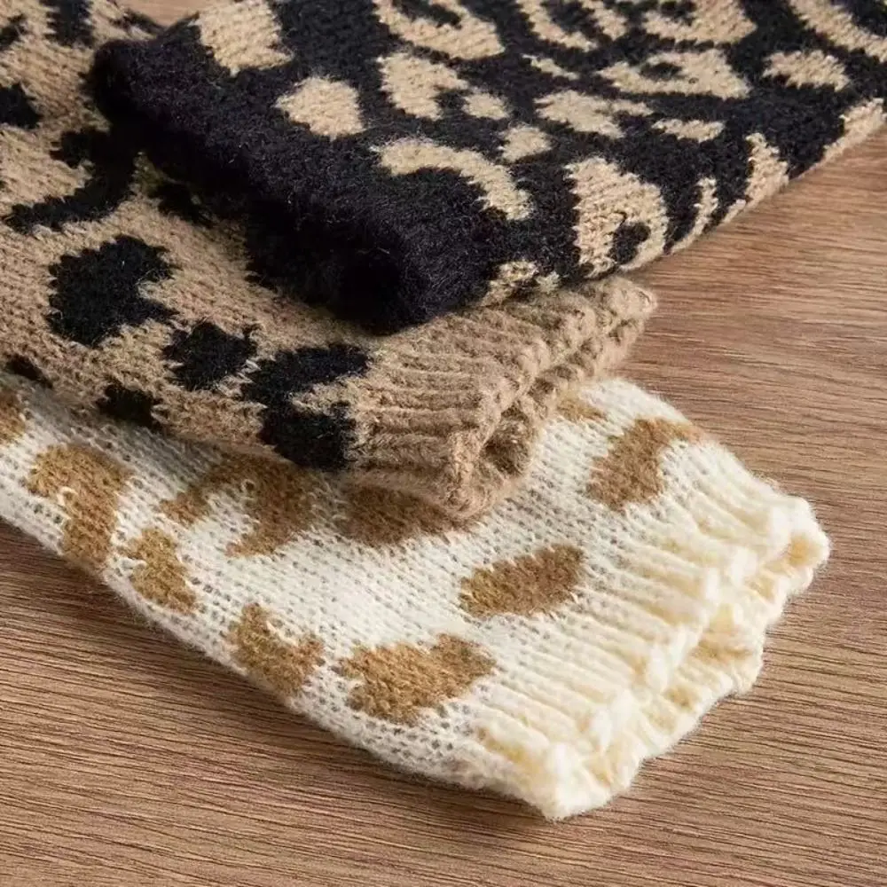 Leopard Print Women's Knitted Gloves Touchscreen-Friendly Cold-Proof Driving Gloves Soft Windproof Cycling Glove Sports Cycling