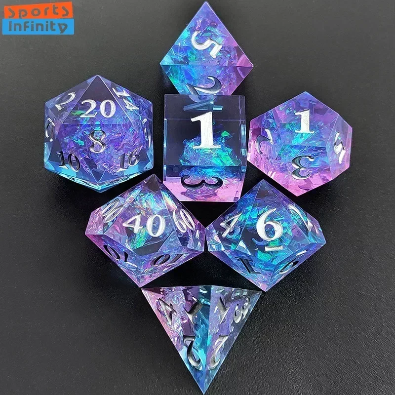 7Pcs Set Beautiful Black Gold Resin Dice for DND TPG TRPG Board Game COC Running Team Cthulhu Polyhedral Dice Number Dice Kit