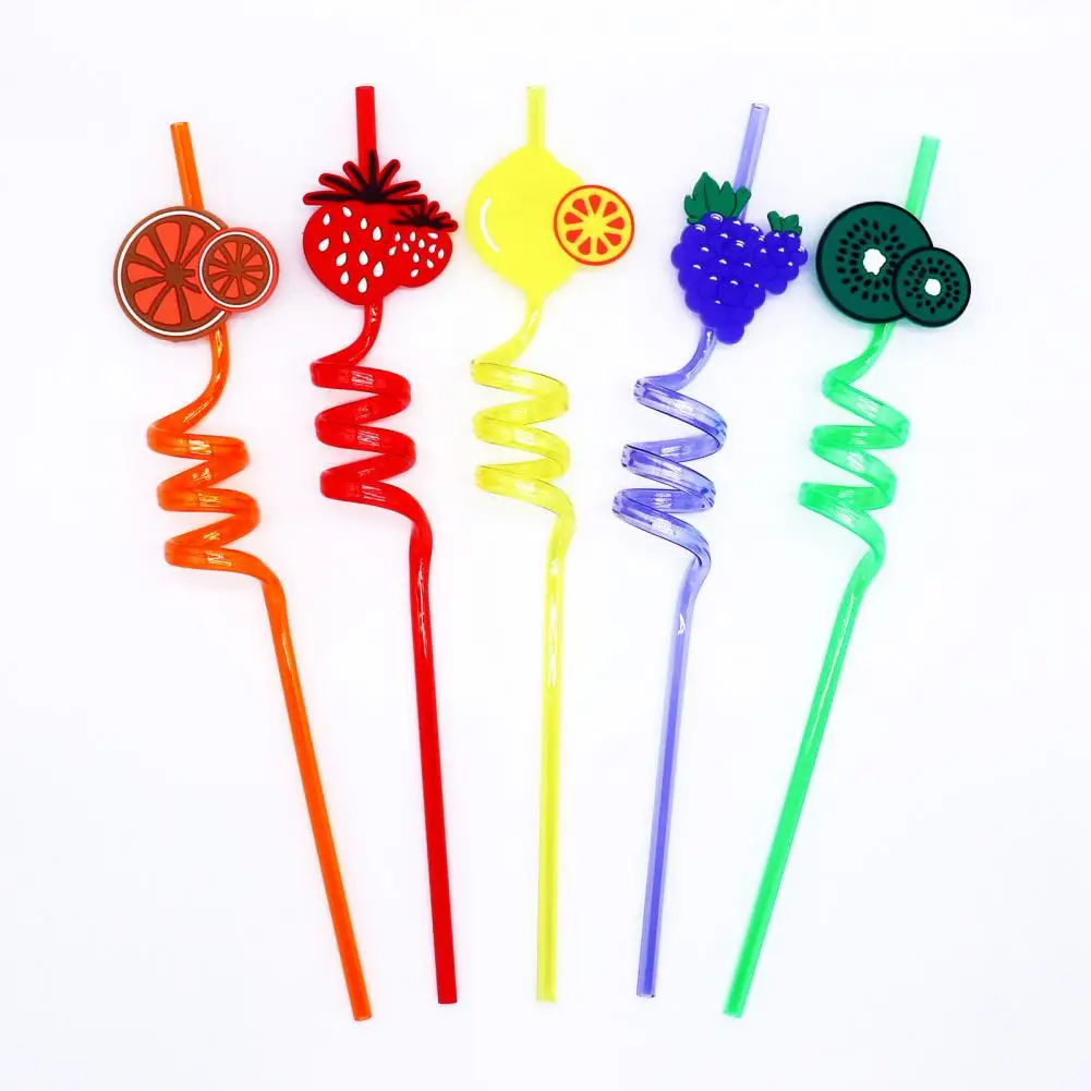 Water Straw 5Pcs Practical Eye-catching Bright Color  Fruit Shaped Cocktail Straw Party Supplies