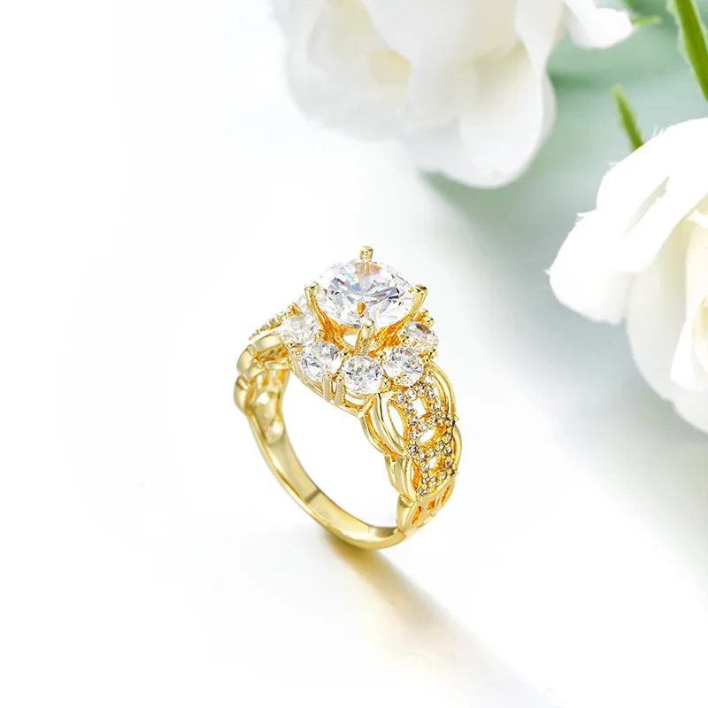 

Copper Alloy Plated with 14K Gold CZ Luxury Coin Women's Ring Personalized Fashion Finger Ring Jewelry Gift