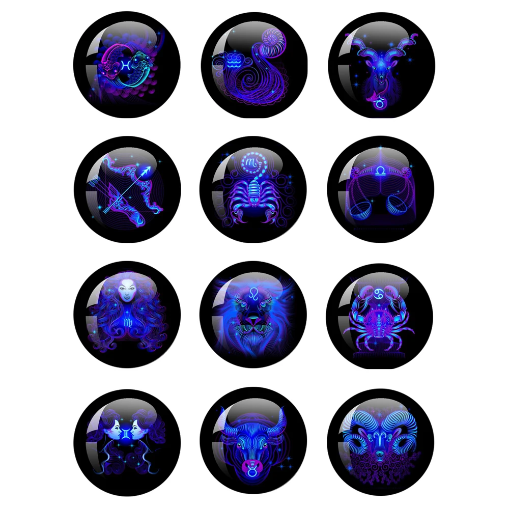 12 Zodiac Sign 12mm-40mm Photo Glass Dome Cabochon Handmade Creative Jewelry For Birthday Gifts For Boys And Girls